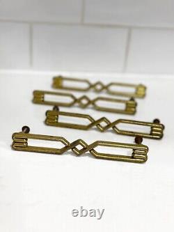 4 Brass MCM Art Deco Drawer Pull Dresser Cabinet Geometric Rectangle 5.5 X 1