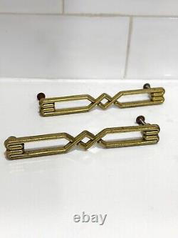 4 Brass MCM Art Deco Drawer Pull Dresser Cabinet Geometric Rectangle 5.5 X 1