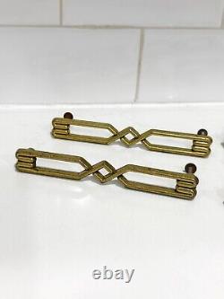 4 Brass MCM Art Deco Drawer Pull Dresser Cabinet Geometric Rectangle 5.5 X 1