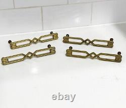 4 Brass MCM Art Deco Drawer Pull Dresser Cabinet Geometric Rectangle 5.5 X 1