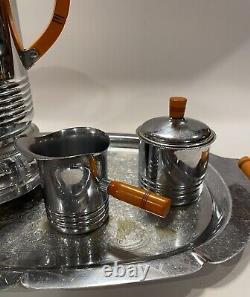4 Pc Vintage Art Deco Farber Bros Krome Kraft Coffee Set +++ Bakelite Handles