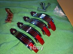 4-Vintage CHROME DRAWER Pull Cabinet Door Handles RED LINES Art Deco With Screws