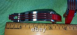 4-Vintage CHROME DRAWER Pull Cabinet Door Handles RED LINES Art Deco With Screws