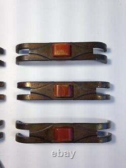 6 Drawer Pulls Handles Metal orange/golden Bakelite Antique Hardware Art Deco