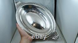 631g Antique French Handle Dish Bowl Silver Plate Vintage Art Deco Server Tray