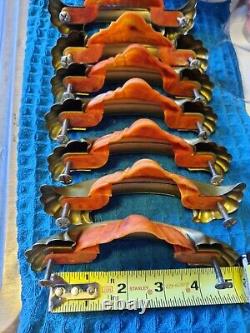 7 Art Deco Drawer Pull Handle Metal & Bakelite Antique Hardware orange/golden