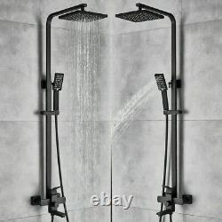 8 Black Wall Mount Rain Shower Set Combo & Handle Shower & Tub Filler Mixer Tap