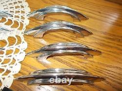 8 Vintage CHROME Drawer Pulls Stepped Pointed Cabinet Handles ART DECO withBackers