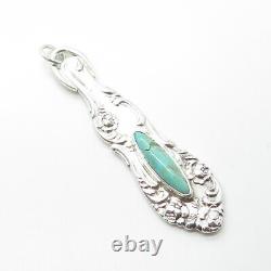 925 Sterling Silver Antique Art Deco Real Turquoise Flatware Handle Pendant