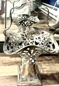 ANTIQUE Meriden Reticulated Silver Handled Basket ART NOUVEAU/DECO 1890's 15'