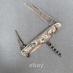 ANTIQUE Silver 830s Corkscrew With Knife 1800s Possible Dutch