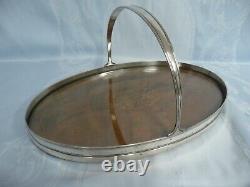 ANTIQUE TIFFANY & CO 1915 DECO STERLING & WOOD BAR TRAY withHANDLE & GLASS INSERT