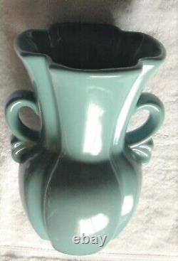 AQUA Glazed VASE, 2 Handle, Art DECO STYLE, 9H x 6W at top