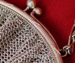 ART DECO 10 1/2 Antique Sterling Silver Mesh Purse withDouble Paperclip Strap