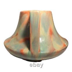 ART DECO HAEGAR Vase Marble Glaze Rare Angled Handles Pink Blue Green