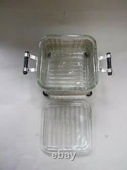 ART DECO LEWBURY SILVER PLATE & GLASS BUTTER DISH & LID 2 BAKELITE HANDLE 1930's