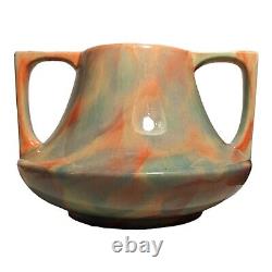 ART DECO POTTERY HAEGAR Vase Marble Glaze Rare Angled Handles Pink Blue Green