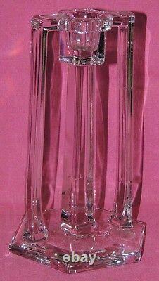 ART DECO Pair Double Handle PILLAR Style CLEAR GLASS CANDLESTICKS Beautiful