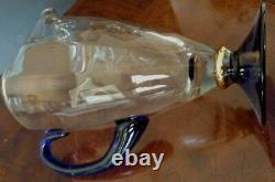 ART DECO Tall Thick Clear Panel Glass Pitcher withCobalt Handle & Base+Gold, Nice