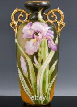 ART DECO c1930s NIPPON H/P LILY GOLD ENAMEL HANDLED PORCELAIN JAPANESE VASE