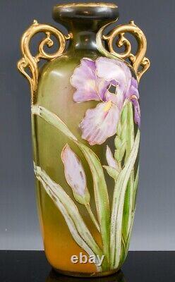 ART DECO c1930s NIPPON H/P LILY GOLD ENAMEL HANDLED PORCELAIN JAPANESE VASE