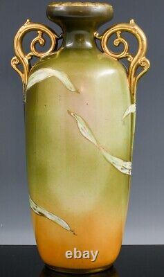 ART DECO c1930s NIPPON H/P LILY GOLD ENAMEL HANDLED PORCELAIN JAPANESE VASE