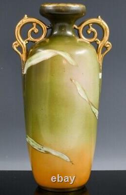 ART DECO c1930s NIPPON H/P LILY GOLD ENAMEL HANDLED PORCELAIN JAPANESE VASE