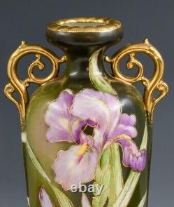 ART DECO c1930s NIPPON H/P LILY GOLD ENAMEL HANDLED PORCELAIN JAPANESE VASE