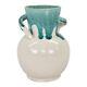 American Art Pottery 1940s Vintage Art Deco Green White Handled Ceramic Vase