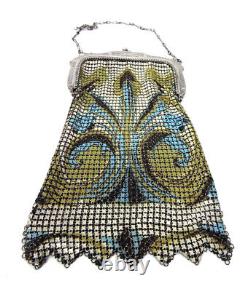 American Whiting & Davis Art Deco Enamelled Mesh Evening Bag with Chain Handle