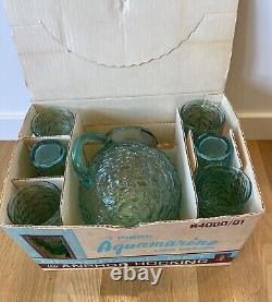 Anchor Hocking Lido Milano Aqua Blue Turquoise Pitcher Set 6 Of Glasses Tumblers