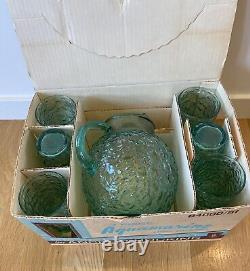 Anchor Hocking Lido Milano Aqua Blue Turquoise Pitcher Set 6 Of Glasses Tumblers