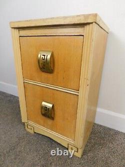 Antique 1940s Art Deco Nightstand Charming 2 Drws Geometric Brass Handles Table