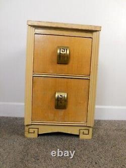 Antique 1940s Art Deco Nightstand Charming 2 Drws Geometric Brass Handles Table