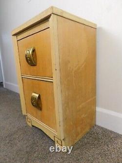 Antique 1940s Art Deco Nightstand Charming 2 Drws Geometric Brass Handles Table