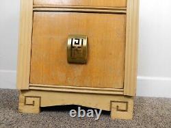 Antique 1940s Art Deco Nightstand Charming 2 Drws Geometric Brass Handles Table