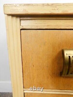 Antique 1940s Art Deco Nightstand Charming 2 Drws Geometric Brass Handles Table