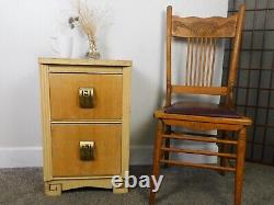 Antique 1940s Art Deco Nightstand Charming 2 Drws Geometric Brass Handles Table