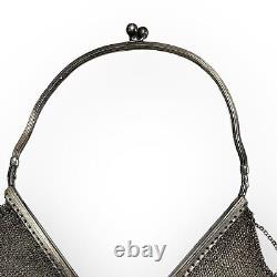 Antique 20s Knit Mesh Chain Mail Evening Bag German Silver Art Deco Flapper
