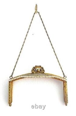 Antique ART DECO TRINITY PLATE Brass Purse Frame Chain Handle