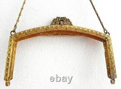 Antique ART DECO TRINITY PLATE Brass Purse Frame Chain Handle