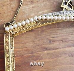 Antique ART DECO TRINITY PLATE Brass Purse Frame Chain Handle