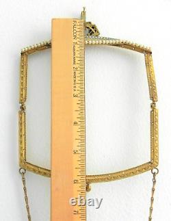 Antique ART DECO TRINITY PLATE Brass Purse Frame Chain Handle