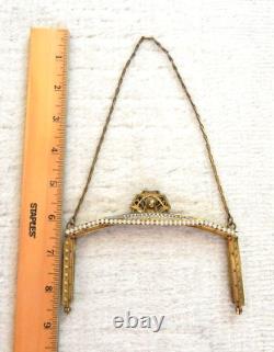 Antique ART DECO TRINITY PLATE Brass Purse Frame Chain Handle