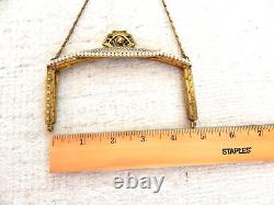 Antique ART DECO TRINITY PLATE Brass Purse Frame Chain Handle