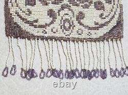 Antique Art Deco 1920's Fringed Micro Beaded Lavender & White Floral Purse Bag