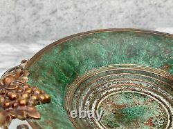Antique Art Deco Bronzo Verdigris Grape Handle Bowl by Carl Sorensen