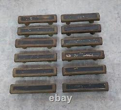 Antique Art Deco Drawer Pulls 2 1/4 Bore Set Of 12 Steel Heavy Brown Black