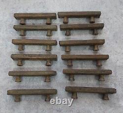 Antique Art Deco Drawer Pulls 2 1/4 Bore Set Of 12 Steel Heavy Brown Black