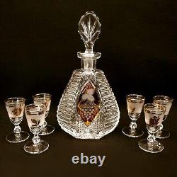 Antique Art Deco Karl Palda Style Czech Bohemian Cut Glass Decanter & Glasses